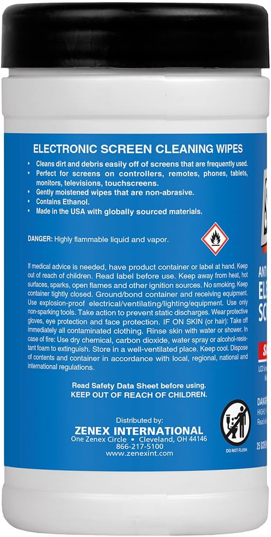 Zenex Screen Clean Anti-Static Electronic Screen Wipes - Single Sided Non-Abrasive Towels | For TV, Phones, Monitors | Quick Dry & Streak-Free | Prevents Static Build-up (3 Pack | 75 Sheets Total)-DeskLoop Office