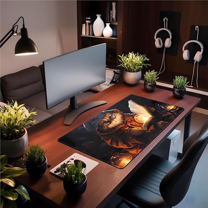 Magical Cat Desk Mouse Mat Black Vintage Desk Pad Playmat for MTG Large Mousepad Gaming Deskpad XXL Keyboard Mouse Pad Full Desktop Mat Desk Cover Mat for Work Office Home (31.5x15.7 in)-DeskLoop Office