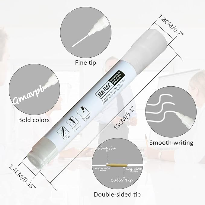 Dry Erase Markers for Black Glass Board, 2-in-1 Magnetic Chalkboard Spray Eraser & Washable Reversible Dual Tip Liquid Chalks - Bullet & Fine Point for Window Acrylic Refrigerator-DeskLoop Office