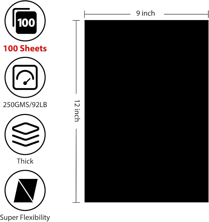 100 Sheets Black Cardstock 9” x 12”, 92lb/250gsm Black Card Stock, Thick Card Stock Paper, Heavy Cardstock Paper for Printer, Resume, Scrapbooks, Art, Crafts, Business Cards
