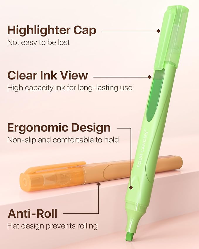 Four Candies Cute Pastel Highlighters, 10 PCS Highlighters Assorted Colors, Soft Chisel Tip, Clear Ink View, Aesthetic Highlighter Set for Organizing and Coloring & Back to School Supplies-DeskLoop Office