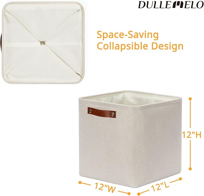 DULLEMELO Baskets For Organizing, Cube Storage Bins 12x12 Storage for Toys, Books and Clothes, Foldable Storage Bin for Office, Home, Shelves, Closets Organizing(4 Pack - 12" Beige)-DeskLoop Office