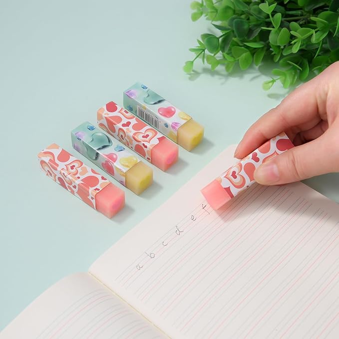 16 Pack Heart Erasers, Kawaii Jelly Erasers for Kids, Red-DeskLoop Office