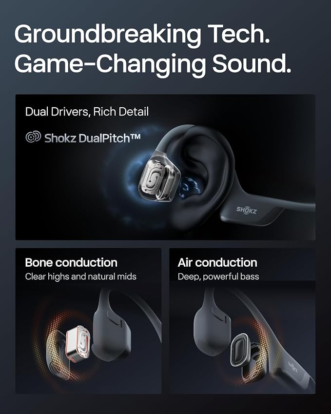 SHOKZ New OpenRun Pro 2 - Open-Ear, Bone Conduction Sport Headphones - with Reflective Strip - Sweat Resistant, Workout Headphones - Secure, Wireless, Comfortable Fit-Deep Bass and Smart Mic App-DeskLoop Office