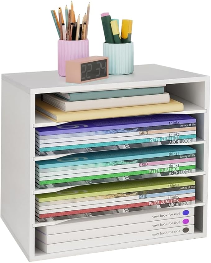 Paper Organzier Wood Desktop Organizer Storage Letter Tray File Sorter with Adjustable Shelves for Home Office-DeskLoop Office