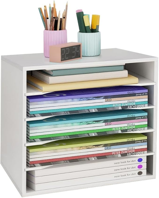 Paper Organzier Wood Desktop Organizer Storage Letter Tray File Sorter with Adjustable Shelves for Home Office-DeskLoop Office