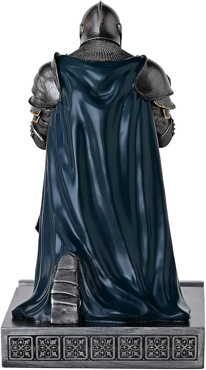 Medieval Armored Warrior Wearing Outerwear, Mobile Phone Stand Knight Pen Holder Desk Organizers, Resin Bookends Paperweight with a Letter Opener for Desk (Iron&Green)-DeskLoop Office