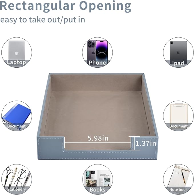 Leather Letter Tray, Office Supplies Desk Organizer for Mail Paper Files Magazines Jewelry Cosmetics,Luxury Letter Holder&Multipurpos Stackable Storage Box Office Desktop,Grey-DeskLoop Office