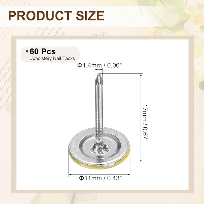 uxcell 60Pcs Upholstery Tacks, 11mmx17mm Flat Head Thumb Tack Decorative Furniture Nails Push Pins for Furniture Sofa Headboards, Yellow-DeskLoop Office