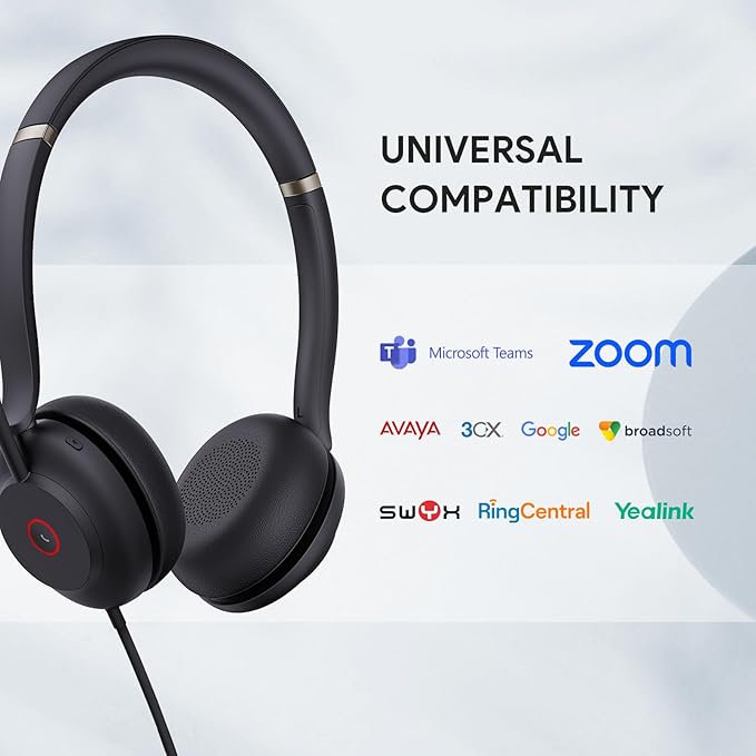Yealink UH37 USB Headset with Mic,Wired Headset with Noise Cancelling Microphone for Computer PC Laptop VoIP Phone,USB-A & USB-C Cable,Works with Zoom and Other Leading UC Platforms-DeskLoop Office