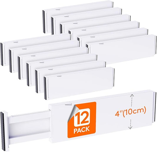 Lifewit 12 Pack Drawer Dividers Plastic 4" High, 13.5-22" Adjustable Drawer Organizers for Clothes, Expandable Dresser Separators in Bedroom/Bathroom/Kitchen/Fridge/Office Organization and Storage-DeskLoop Office