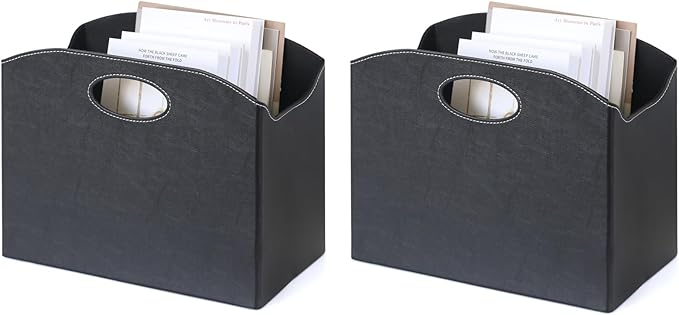 EZDeco Magazine Holder Foldable Magazine Rack Floor PU Leather File Holder Newspaper Book Storage Basket Document File Folder Organizer for Office Home (Black-2)-DeskLoop Office