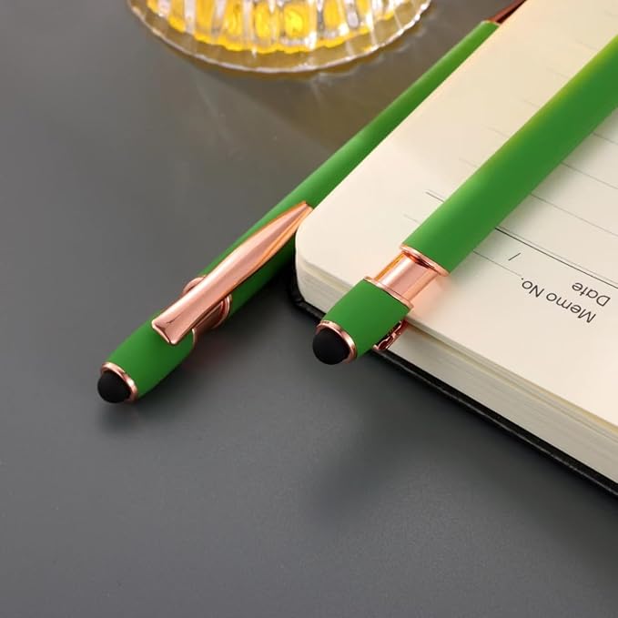 12 PCS 2 in 1 Stylus Ballpoint Pen with Stylus Tip, 1.0 mm Black Ink Metal Pen Stylus Pen for Touch Screens (Light Green)-DeskLoop Office