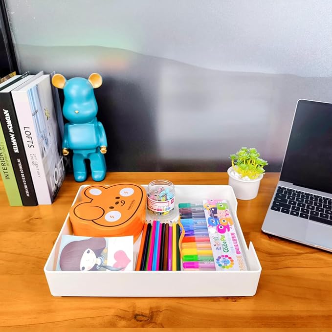 Letter-Size Desk Drawer Organizer, A4 Plastic Paper Tray, Stackable File Holder for Office, School, Home Storage (White)-DeskLoop Office