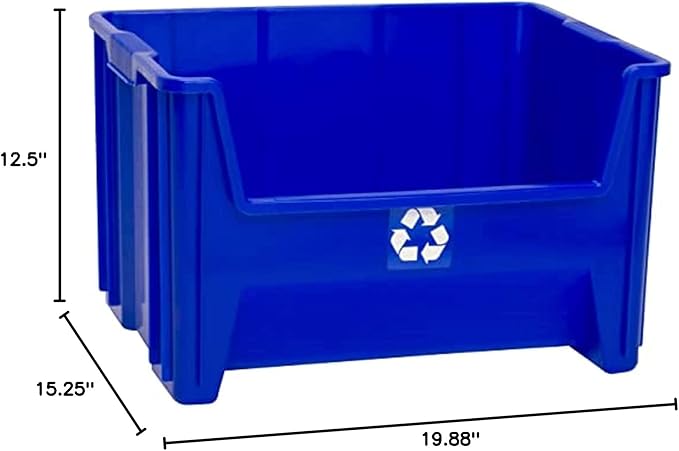 Commercial Industrial Heavy Duty Stackable Open-Front Recycling Bin Box Containers, 12.5 Gallon (Pack of 3), Blue-DeskLoop Office