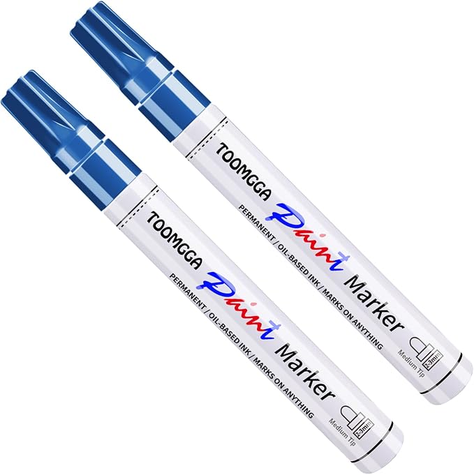 TOOMGGA Permanent Paint Pens Blue Paint Markers 2 Pack Oil Based Markers - Image 8