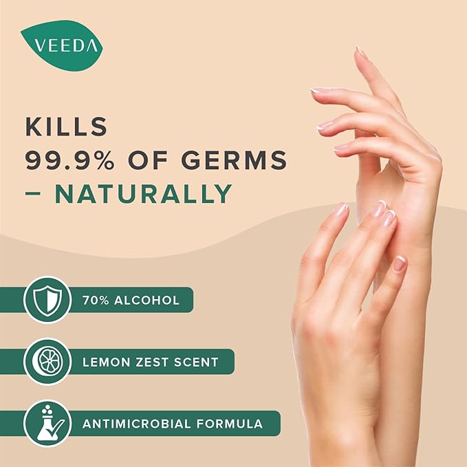 Veeda Scented Hand Sanitizer with Lemon Zest Scent - Moisturizing Clear Gel with Vitamin E & Antimicrobial Formula- Contains 70% Ethyl Alcohol - Hand Sanitizer Travel Size, Made in USA (3 x 8 fl. oz)-DeskLoop Office