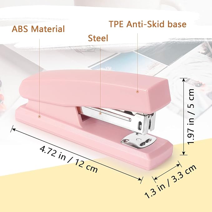 Tamaki Stapler, Office Stapler, Small Staplers for Desk, Pink-DeskLoop Office
