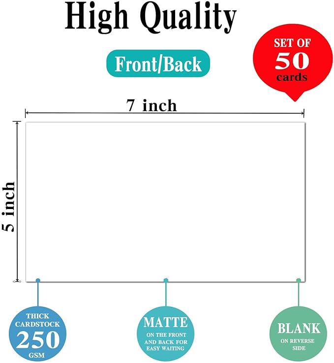 5x7 Blank White Cardstock Paper (Set of 50) Thick Paper - 80lb Flat Cards Stock Printer Paper for Make Your Own DIY Invitations, Note, Greeting, Table Cards - Writing, Stamping,Painting, Drawing-DeskLoop Office