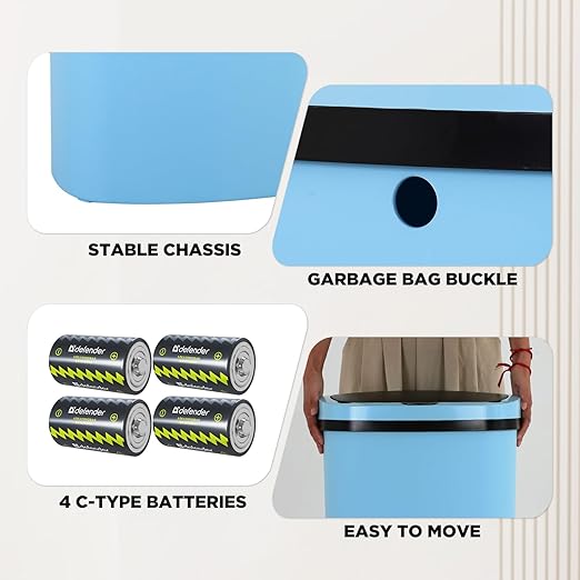 PayLessHere 13 Gallon Trash Can Kitchen Trash Can Automatic Garbage Can with Lid Touch Free High-Capacity Motion Sensor for Kitchen Bedroom Bathroom Office Wateproof Trash Bin (1, Blue)-DeskLoop Office