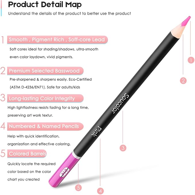 Soucolor 72-Color Colored Pencils for Adult Coloring Books, Back to School Supplies, Soft Core, Artist Drawing Sketching Pencils Set, Art Supplies Kit Gifts for Kids Teens Beginners Blending Shading-DeskLoop Office