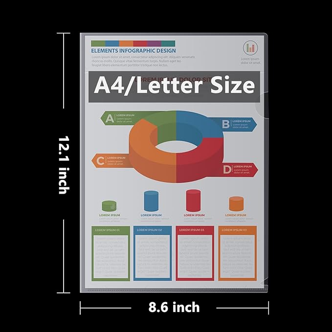 76 Pcs L-Type Clear Plastic File Folders - A4/Letter Size Transparent Plastic Sleeves Ideal for School and Office Supplies-DeskLoop Office