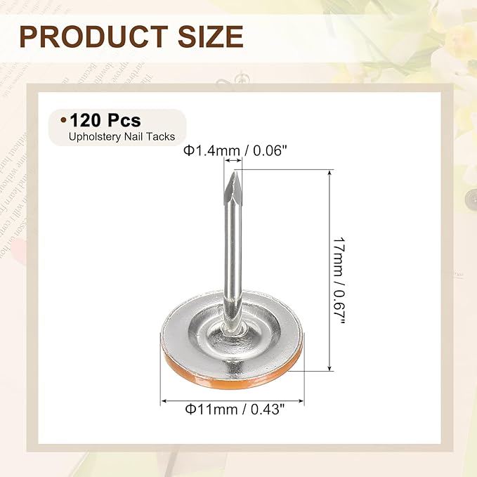 uxcell 120Pcs Push Pins, 11mmx17mm Round Flat Head Decorative Thumb Tacks Upholstery Tacks for Cork Board Office Wall Hangings, Orange-DeskLoop Office