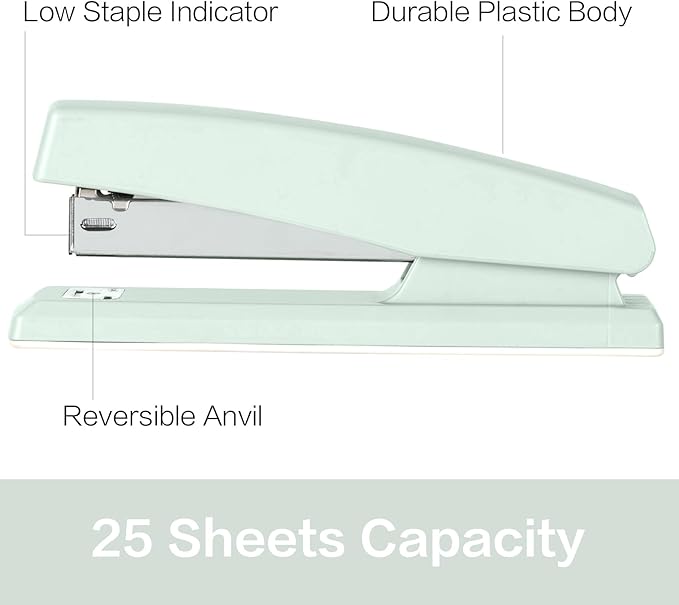 Deli Desktop Office Stapler - 25 Sheet Capacity, Includes 1000 Staples, Staple Remover, Green-DeskLoop Office