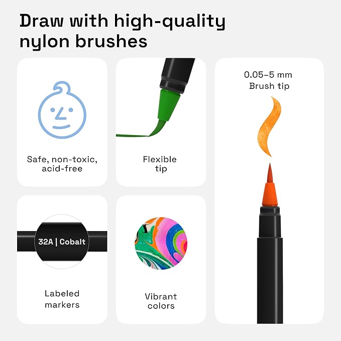 ARTISTRO 12 Watercolor Markers with Flexible Paint Brush Pens for Pros & Beginners - Consistent, Smooth, Bright, Washable, Non-Toxic, Ideal for Coloring, Calligraphy, & Manga-DeskLoop Office