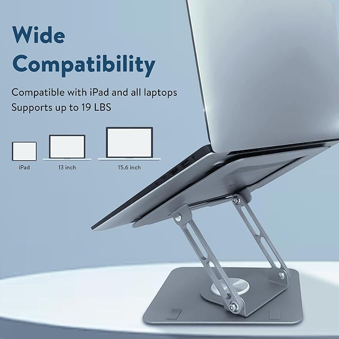 Swivel Laptop Stand for Desk, Adjustable Laptop Stand for Desk w/ 360° Rotation, Raise Tilt Cools Laptop with This Ergonomic Laptop Stand Riser, Collapsible iPad Computer Laptop Stand (Space Gray)