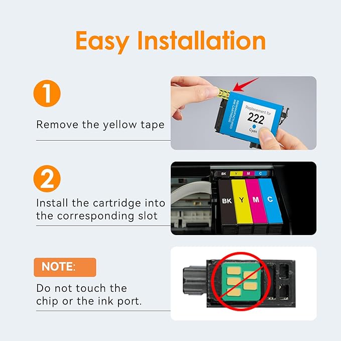 222XL Ink Cartridges Combo Pack Remanufactured Replacement for 222 222XL Ink Cartridges Works with Workforce WF-2960 and Expression XP-5200 Printers (2 Black, 1 Cyan, 1 Magenta, 1 Yellow)-DeskLoop Office