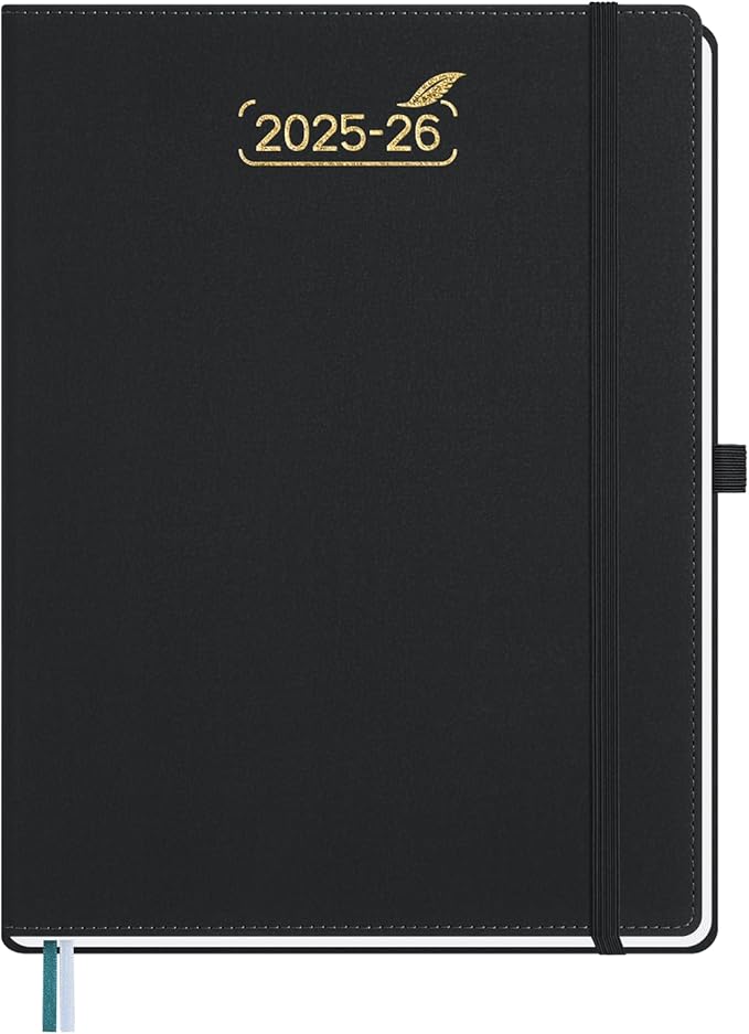 BEZEND Weekly Planner 2025-2026 with 2 Columns, 8.5" x 11" Academic Calendar 18 Months (Jul 25-Dec 26) Life Work Appointment Book with Monthly Tab, PU Leather Hardcover - Black-DeskLoop Office