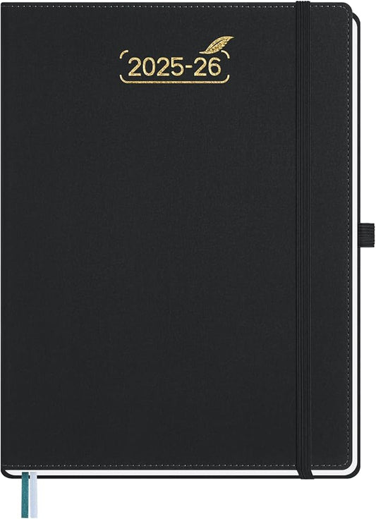 BEZEND Weekly Planner 2025-2026 with 2 Columns, 8.5" x 11" Academic Calendar 18 Months (Jul 25-Dec 26) Life Work Appointment Book with Monthly Tab, PU Leather Hardcover - Black-DeskLoop Office