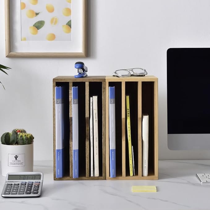 KIRIGEN Wooden Desktop Organizer Paper Storage Letter Tray File Sorter - Desk Rack Magazine File Dividers Holders for Home Office Accessories Wood Desk Cabinet with 3 Layer Trays Natural(3KWJG-NA)-DeskLoop Office