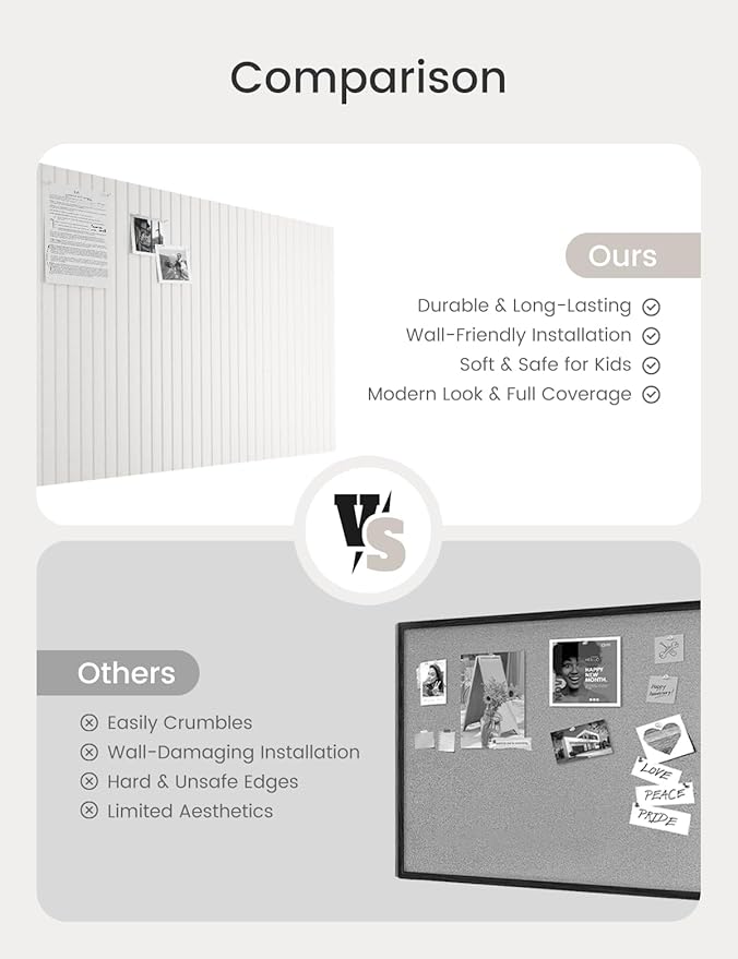 Bumusty Large Cork Board Alternative-47 x35 Felt Bulletin Board Tiles, with 30 Pushpins, 70 Adhesive Tabs, 12-Pack Slat Wall Paneling, Cork Boards for Office Push Pin Board Felt Board-Milky White-DeskLoop Office