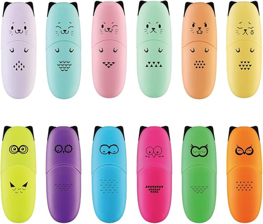 12 pieces Cute Animal Design Vet Tech Week Gifts Mini Highlighter Pen Assorted Colors Chisel Tip Gift Highlighter Marker - stocking stuffers for kid - kawaii stuffs-DeskLoop Office