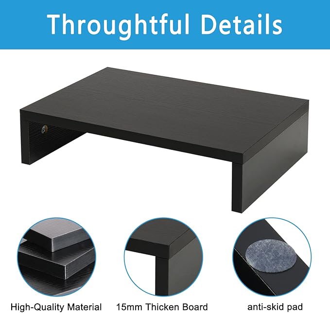 TEAMIX 14.2 inch Monitor Stand Riser, Wood Monitor Riser with Storage for Desk Small Monitor Stand TV/Screen/PC/Laptop Riser Computer Stand Desktop Shelf (Black-14.2 inch)-DeskLoop Office