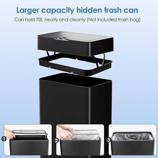 AthLike Sensor Trash Can, Touchless Motion Sensor Trash Bin, Smart Automatic Garbage Can with Soft-Close Lid, Bag Retainer Ring and Display Light,for Kitchen,Living Room Office (Black, 21.1 Gal)-DeskLoop Office