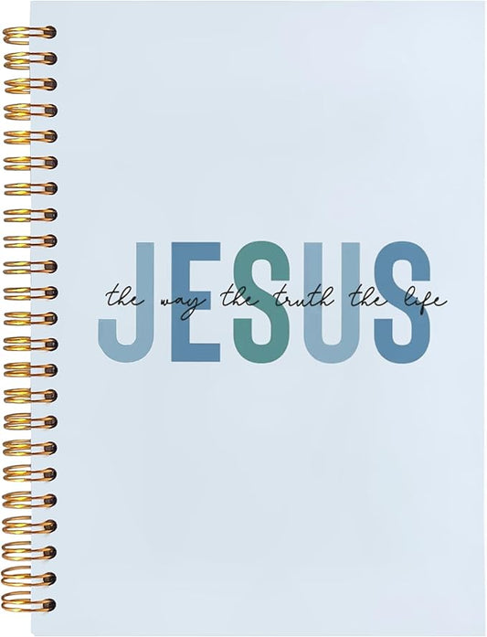 Boho Christian Notebook Journal, Christian Gifts for Women, Bible Notebooks for Note Taking, Bible Journaling Notebook, Jesus the Way the Truth the Life Hardcover Spiral Notebook 5.5x8.3 blue-DeskLoop Office