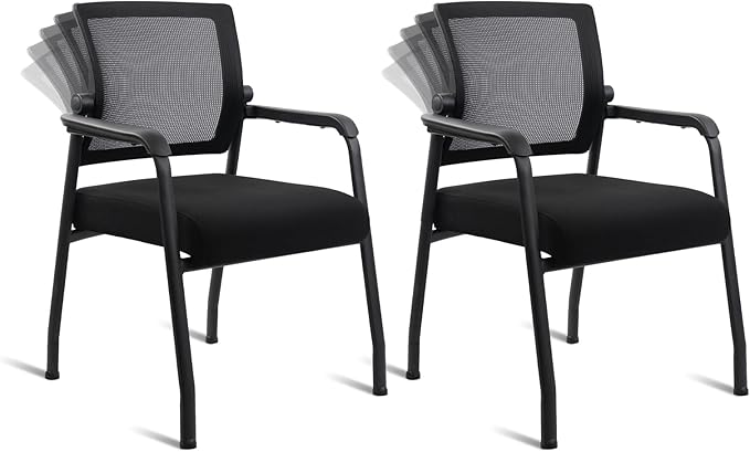 Desk Chair No Wheels with Adjustable Mesh Backrest, Arm Chair with Ergonomic Lumbar Support and Thickened Seats Cushion, Waiting Room Chairs for Office School Church Guest Reception, 2PACK-DeskLoop Office