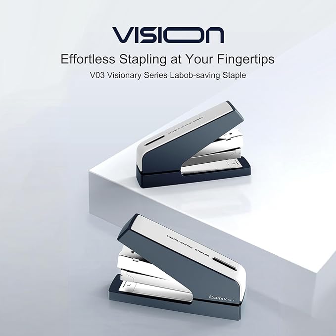 Comix Desk Stapler, 40 Sheet Capacity, Quick-Change Pop-Up Stapler Track, for Office & Classroom, Blue&Gray-DeskLoop Office