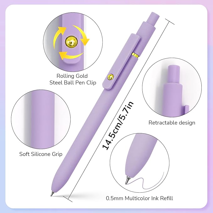 Colored Pens, 6 Pcs Colorful Pens Fine Point Smooth Writing Pen, 0.5mm Colored Ink Gel Pen for Journaling Note Taking Planner, School Supplies Gifts for Nurse Teacher (6 Pcs Gold Vibrant)-DeskLoop Office