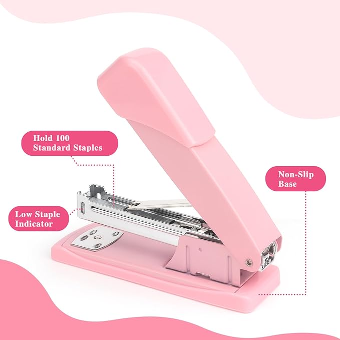 Tamaki Stapler, Office Stapler, Staplers for Desk(Pink)-DeskLoop Office
