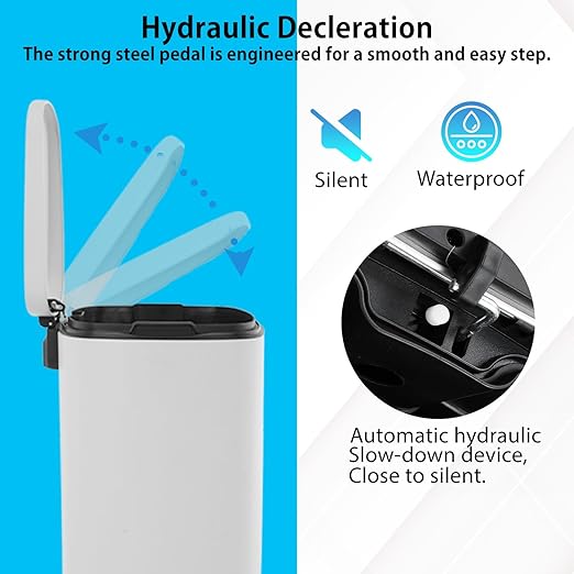 PayLessHere Stainless Steel Trash Can with Lid - Removable Inner Bucket, Foot Pedal Soft Close for Office, Home, Kitchen (White, 13 G)-DeskLoop Office