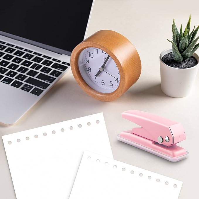 Single Hole Puncher Handheld 1/4 Inches Hole Punch, 20 Sheet Paper Punch Capacity Metal Hole Puncher with Skid-Resistant Base for Paper, Chipboard, Art Project, Pink-DeskLoop Office