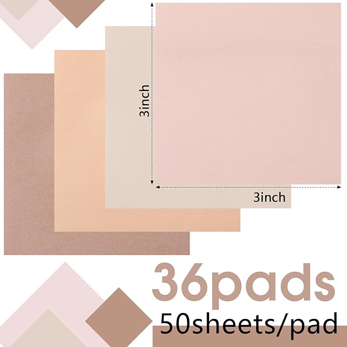 Thenshop 36 Pads Sticky Notes 3''x3'', Self Stick Notes Pads Office Supplies, 50 Sheets/pad Colored Aesthetic Sticky Accessories Home, Office, Notebook(Boho Brown)-DeskLoop Office