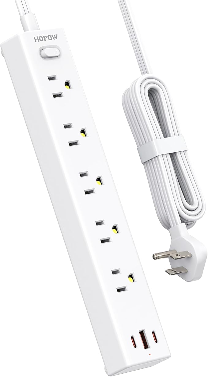 Flat Plug Power Strip, 6 Ft Ultra Thin Flat Extension Cord, Surge Protector with 5 Outlets & 3 USB Ports (2 USB C), 1700 Joules, Wall Mount, Desktop Charging Station for Home Office Dorm, White-DeskLoop Office