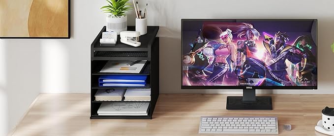 Aothia Desk Organizer with 4 Sliding Trays – Metal File Organizer for Desktop, Hanging Under Desk Organizer and Paper Tray Shelf, Space-Saving Office Document Sorter, Black-DeskLoop Office