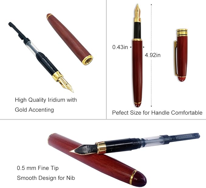 3 Pcs Wooden Pens Set with Gift Case/Best Writing Fountain Fancy Ballpoint Pen and Luxury Gel Pen with Ink Refills, Promotional Business Designer Pens-DeskLoop Office
