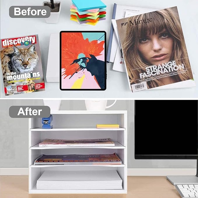 Paper Organzier Wood Desktop Organizer Storage Letter Tray File Sorter with Adjustable Shelves for Home Office-DeskLoop Office